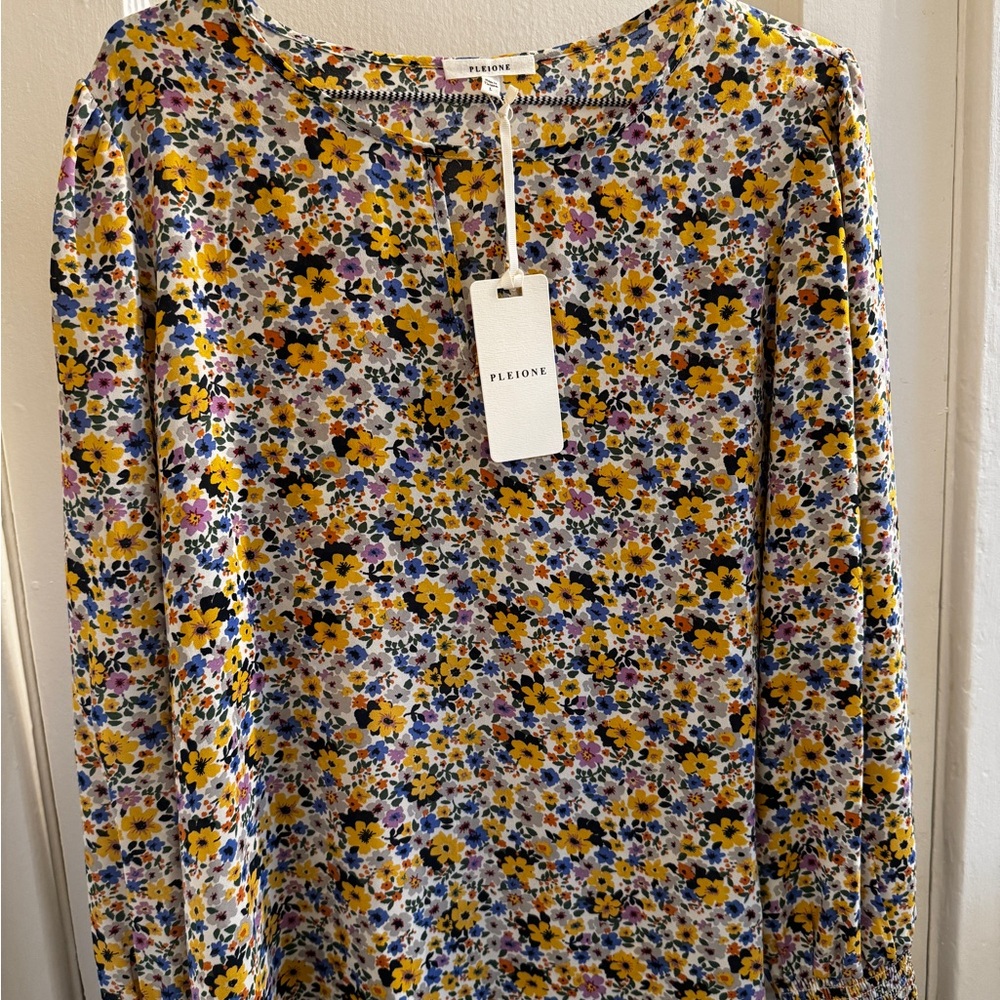 Pleione Women's Floral Blouse - Yellow and Blue